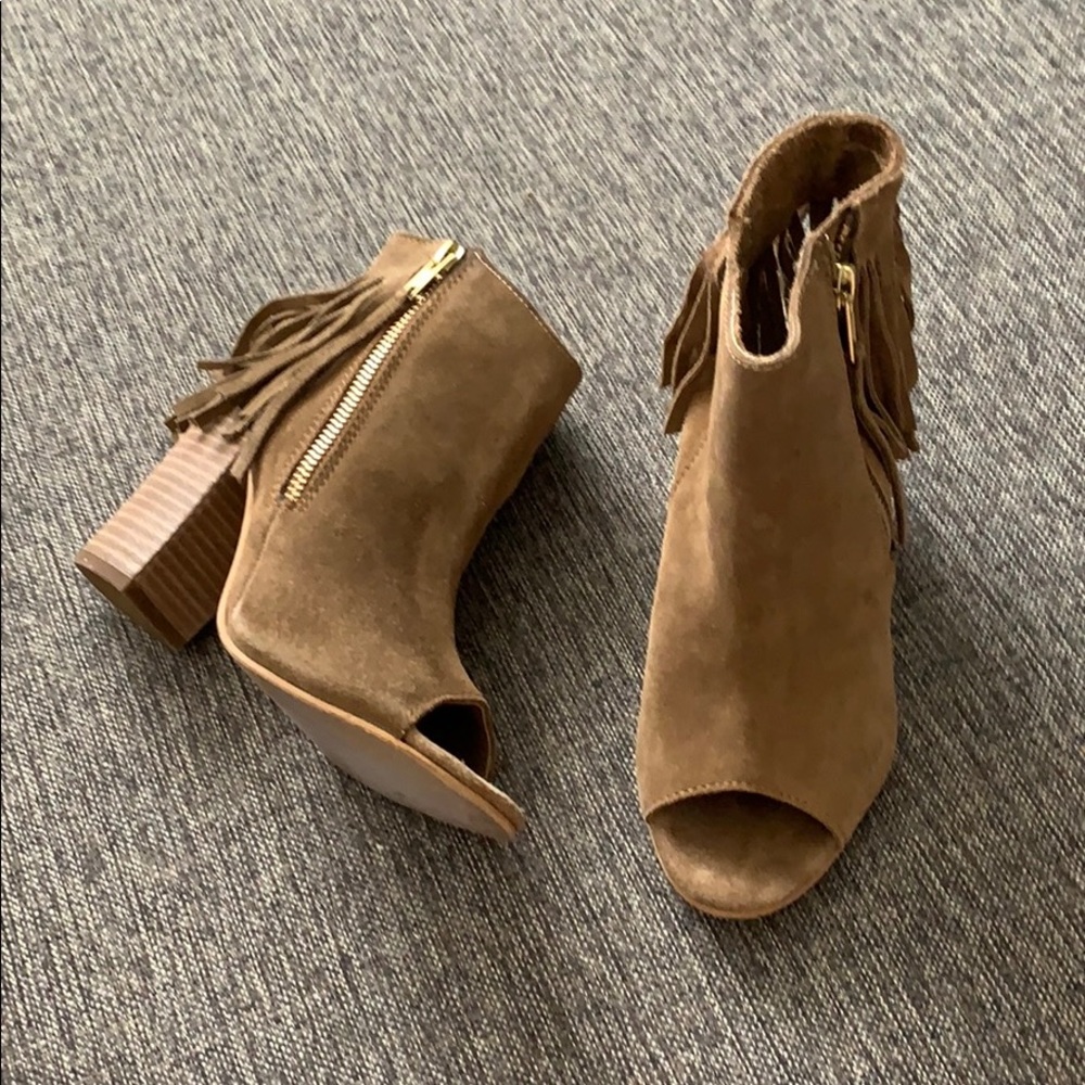 🟢 Carlos Fringe Ankle Boot Booties Tan Suede Shoes